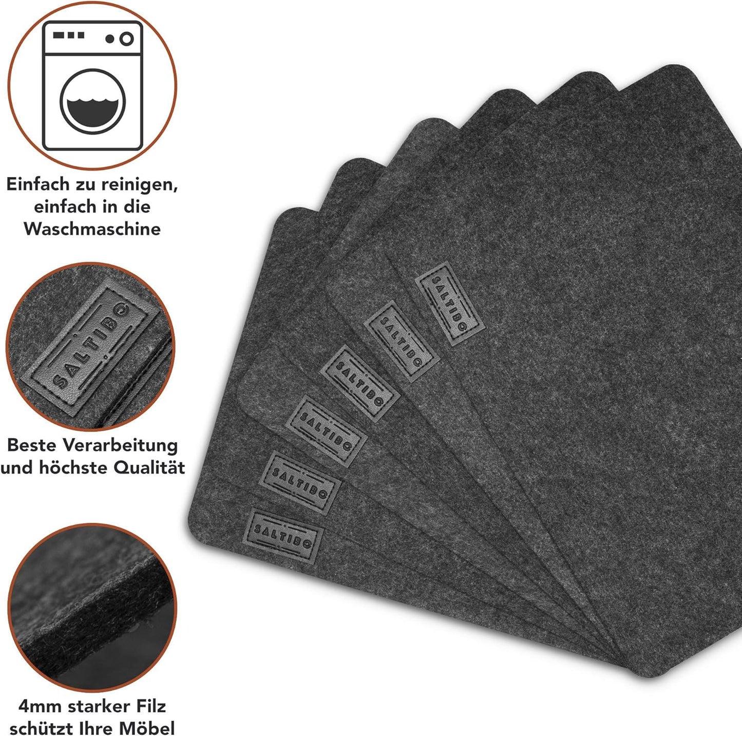 Saltibo 18 piece place setting | table setting | placemat | placemats | cutlery sleeves | felt coaster | anthracite | non-slip | washable | informal & formal DARK GREY