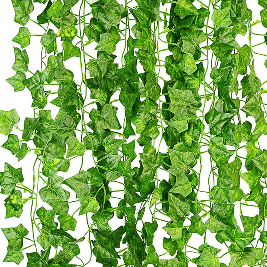 KASZOO 84Ft 12 Pack Artificial Ivy Garland Fake Plants, Vine Hanging Garland, Hanging for Home Kitchen Garden Office Wedding Wall Decor, Green