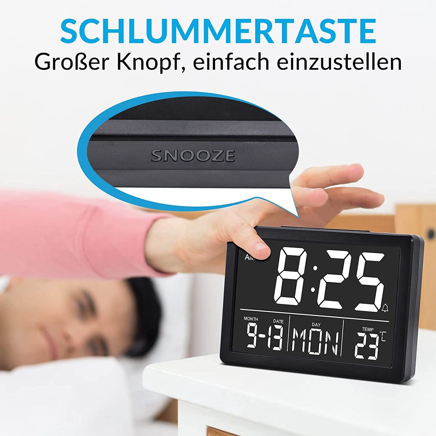 Alarm Clock By SZELAM, Digital 5.5 Inch Larger Display, LED Digital Clock with USB Charger, 6 Brightness Levels, Volume Adjustable, Date Temperature Display, Table Clock for Bedroom, Desk, Children's Living Room