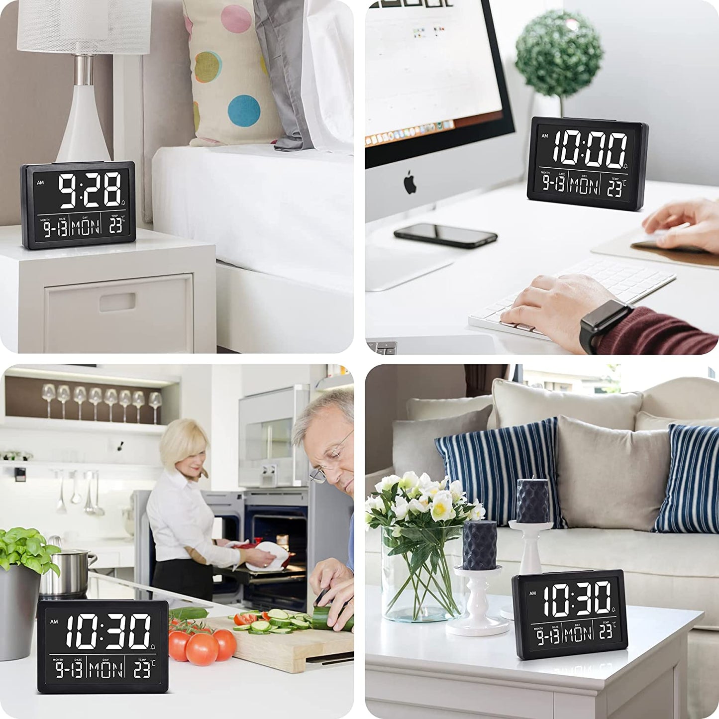 Alarm Clock By SZELAM, Digital 5.5 Inch Larger Display, LED Digital Clock with USB Charger, 6 Brightness Levels, Volume Adjustable, Date Temperature Display, Table Clock for Bedroom, Desk, Children's Living Room