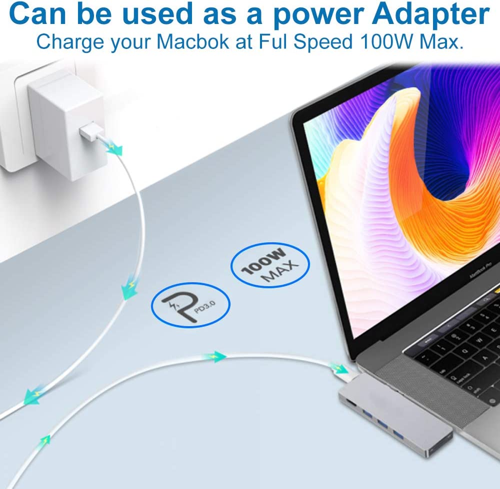 USB C Hub by MMOBIEL - USB C Adapter to HDMI, 2X USB-C, 3X USB 3.0 and SD / TF Card Reader - 8 Ports Hub - Compatible with MacBook, iPad, Notebook, Chromebook and Other Type C Models - Aluminium