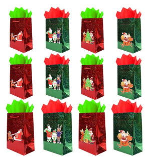 Christmas Kraft Bags by HOWAF, 12 Pieces with Handle Holiday Party Bag Shopping Bags Paper Bags for Christmas Decorations