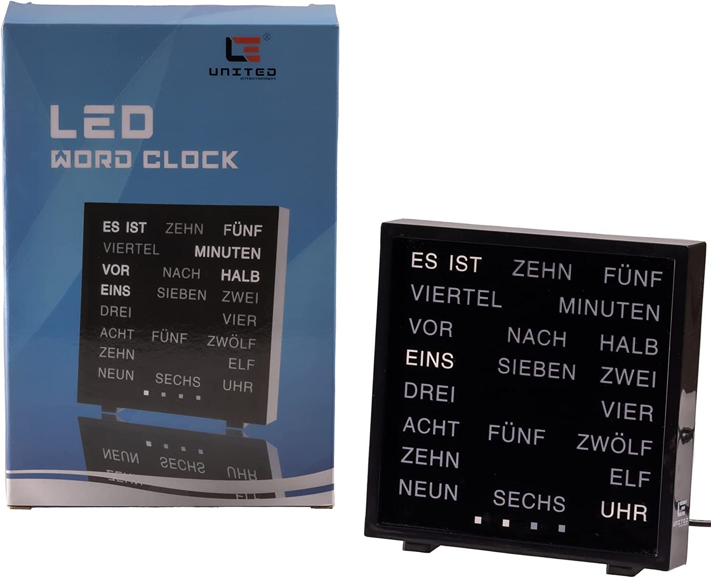 LED Word Clock in German, Clock with words/Word Clock, Black, 17x16.5 cm