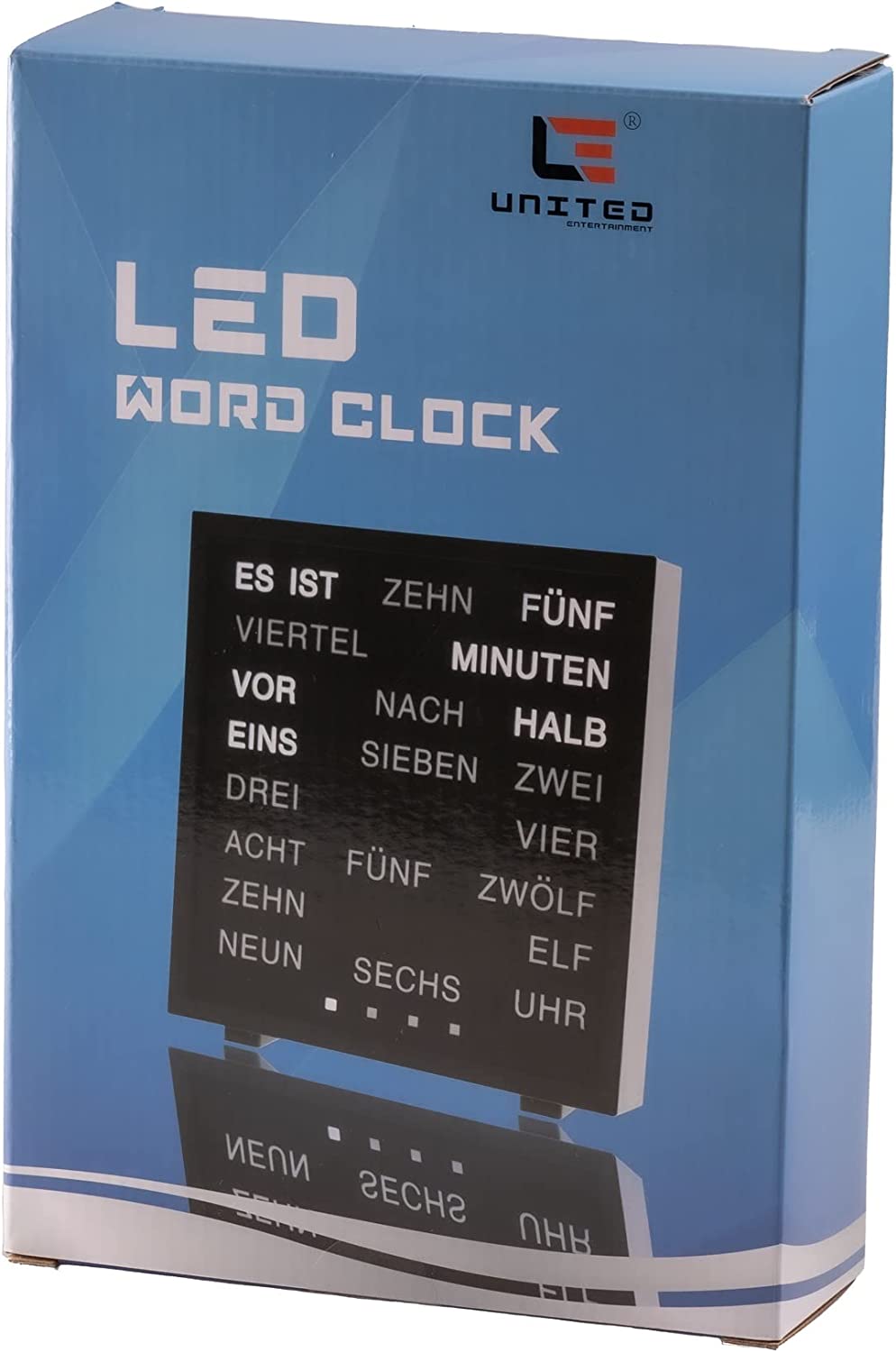 LED Word Clock in German, Clock with words/Word Clock, Black, 17x16.5 cm