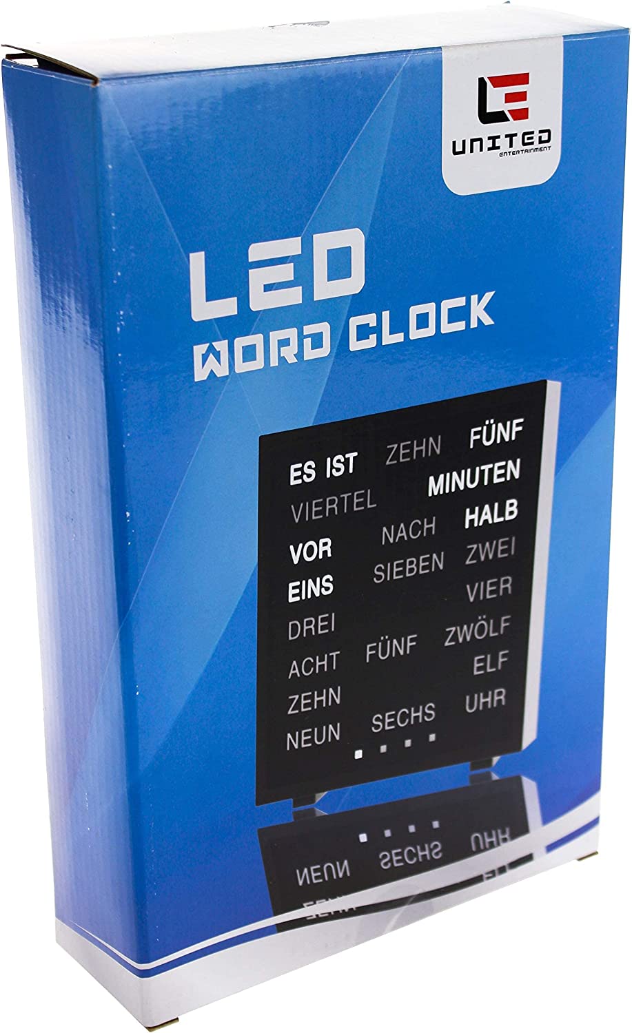 LED Word Clock in German, Clock with words/Word Clock, Black, 17x16.5 cm