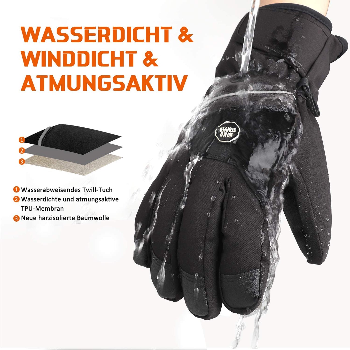 Gloves for Ski, Men, Women, Winter Ski Snowboard Gloves Waterproof, Windproof, Warm Thermal Gloves for Skiing Cycling Hiking