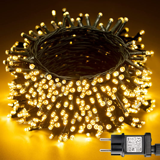 Lights for outside, LIGHTNUM 12M 120 LED warm white light chain electricity with 8 modes and timer, waterproof IP44 for balcony, garden, railing, Christmas, indoor, outdoor decoration