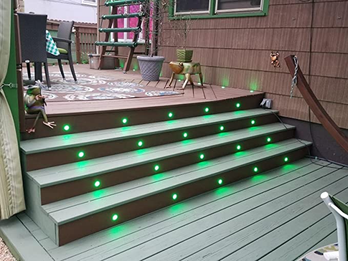 LED Deck Lights Kit 1-3/4", FVTLED Low Voltage 10pcs Multi-color RGB, Stainless Steel Recessed Wood Outdoor Yard Garden Decoration Lamp Patio Stairs Landscape Outdoor Step Lighting