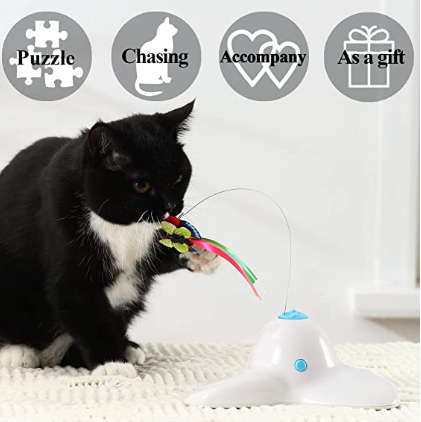 Cat Toy with 360° Electric Rotating Butterfly, Vealind Indoor Interactive Play Teaser (Cream White)