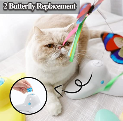 Cat Toy with 360° Electric Rotating Butterfly, Vealind Indoor Interactive Play Teaser (Cream White)