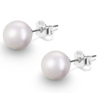 Earrings for women, Dalaran sterling silver white pearl stud , girls, hypoallergenic Christmas gift 6/7/8 mm, multiple use.