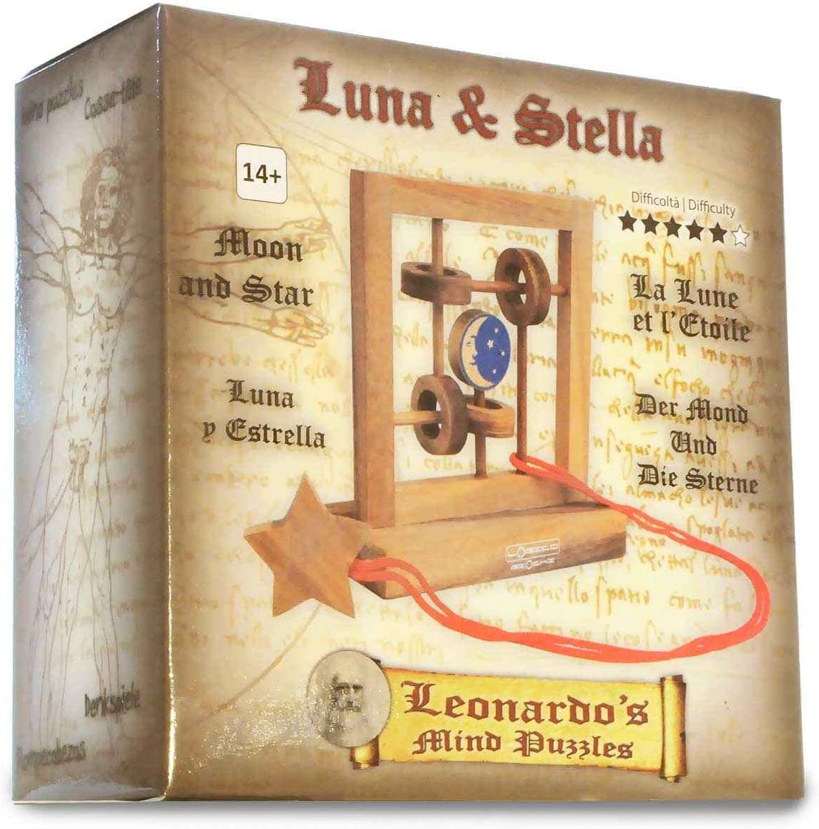 Puzzles Art, Moon and Star - Brain Teaser in Fine Wood - Difficulty 4/6 Extreme - Leonardo da Vinci Collection