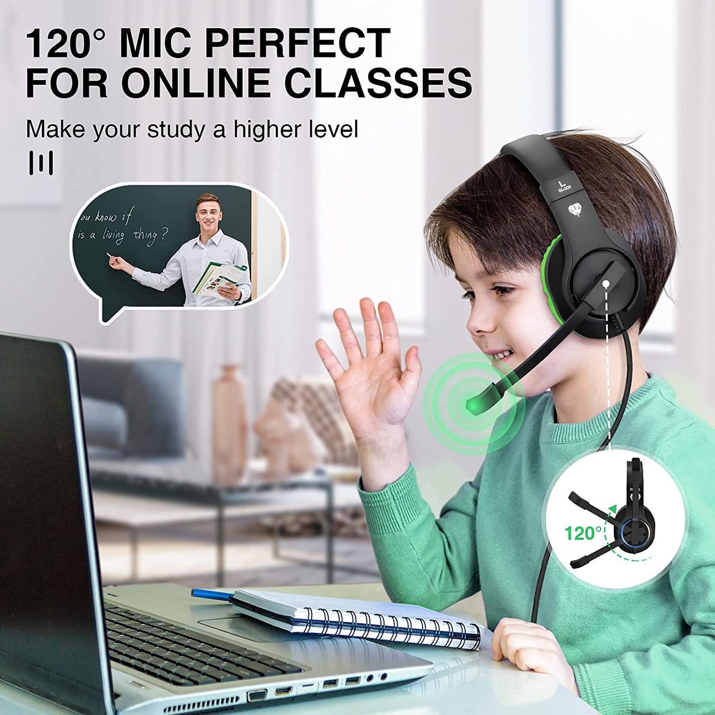 Gaming Headset by BlueFire, Stereo 3.5mm Over-Ear Gaming Headphones fo PC, Kids Headphones with Mic and Volume Control for Study/Online Course(Green)