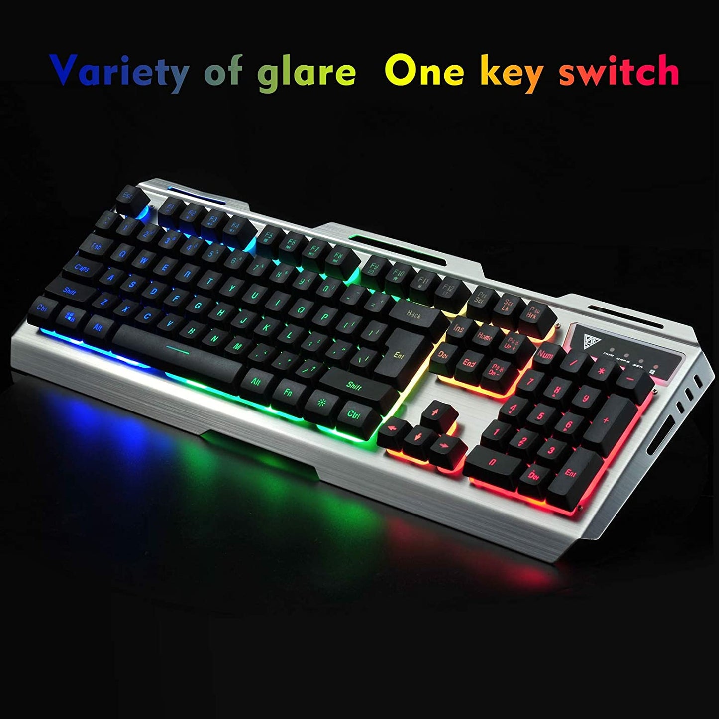 Keyboard by GREENTREEN, Gaming Keyboard, Wired with Mouse, Aluminum Alloy Surface, RGB Multi-Color (QWERTY Layout)