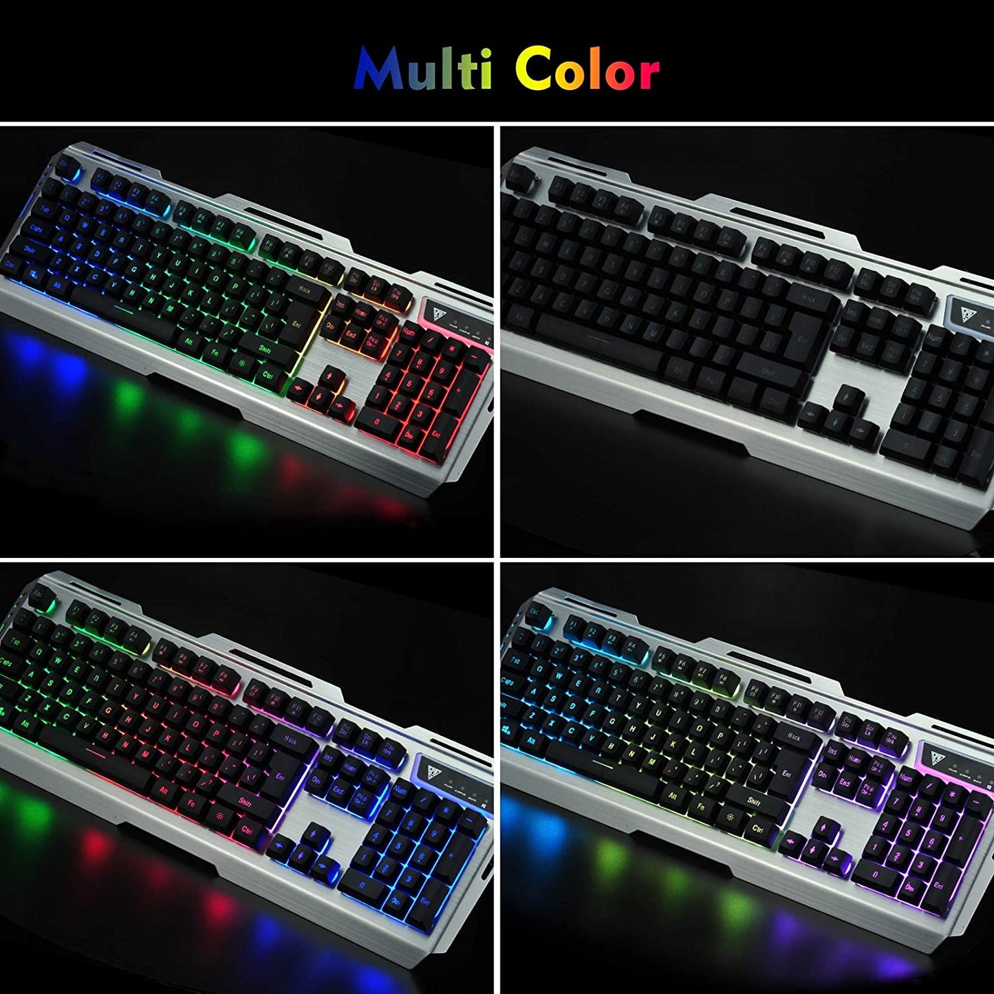 Keyboard by GREENTREEN, Gaming Keyboard, Wired with Mouse, Aluminum Alloy Surface, RGB Multi-Color (QWERTY Layout)