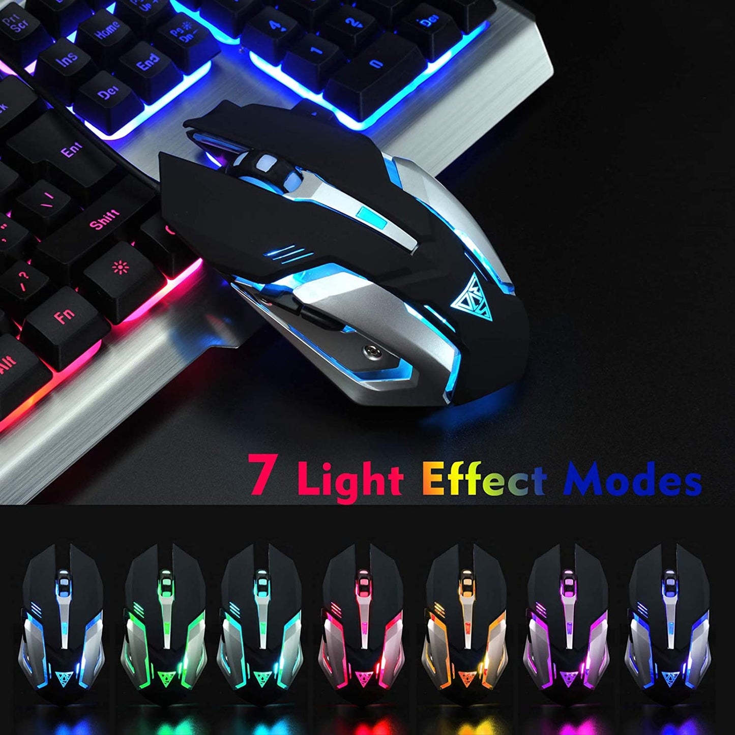 Keyboard by GREENTREEN, Gaming Keyboard, Wired with Mouse, Aluminum Alloy Surface, RGB Multi-Color (QWERTY Layout)