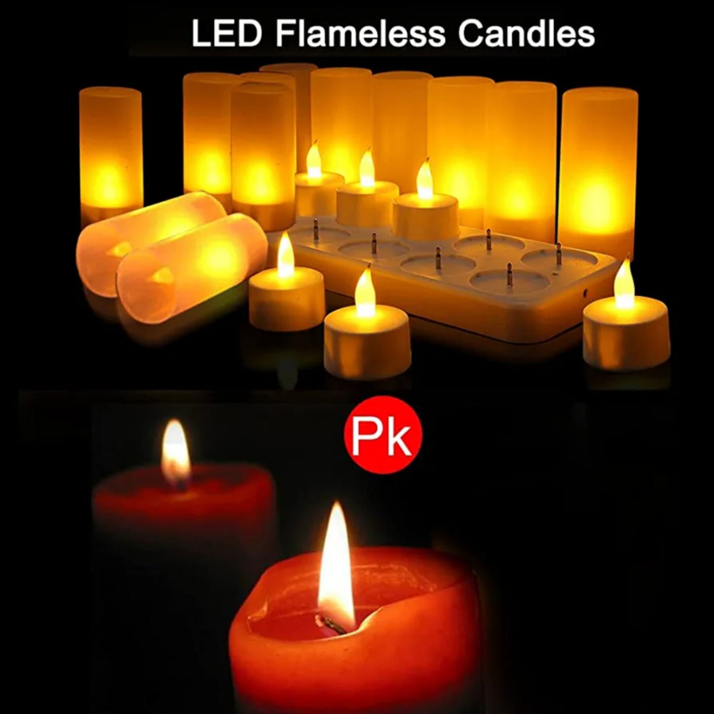 LED Rechargeable Tea Light Tealight Flameless Candle Light with Holders Charging Station Realistic Dancing Flame, Gift Decoration for Party Holiday Christmas (Yellow, 12pcs)