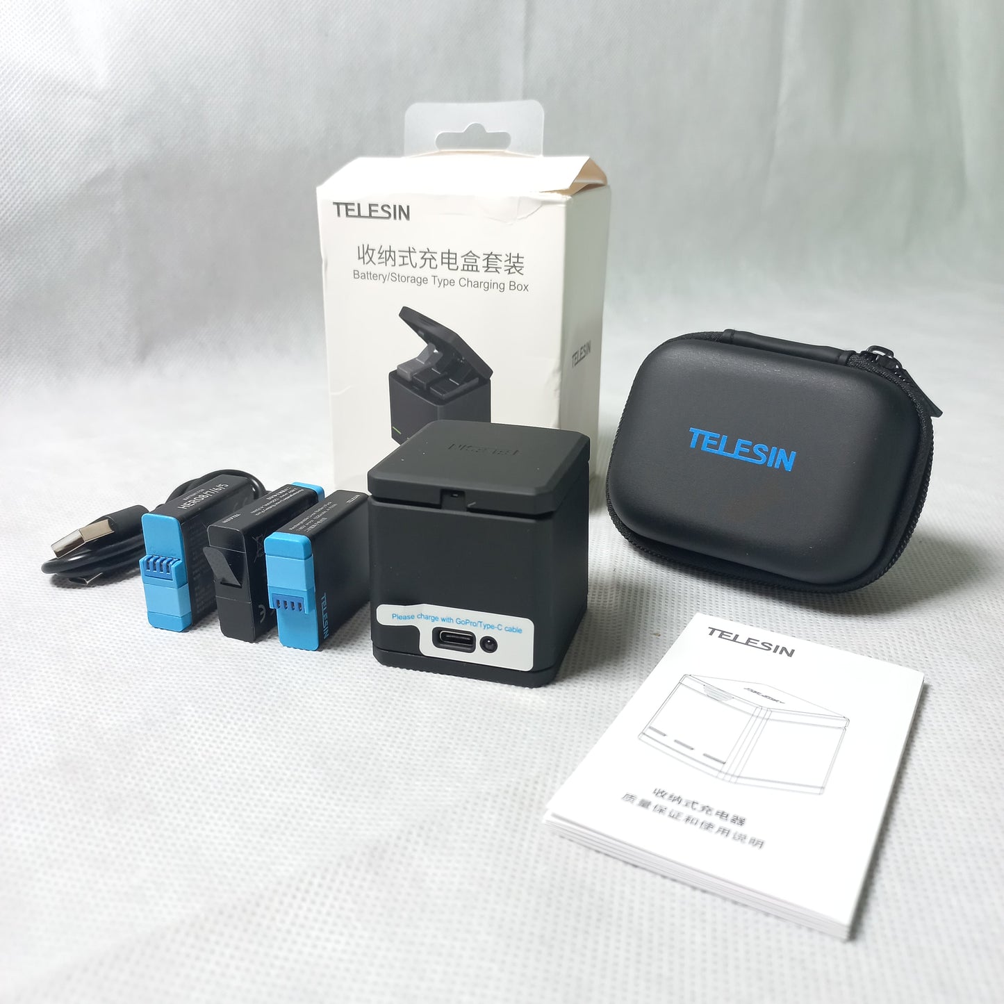 TELESIN 3-Slot Charger Box for GoPro Hero 8 + 2 Batteries (GP-BNC-801)