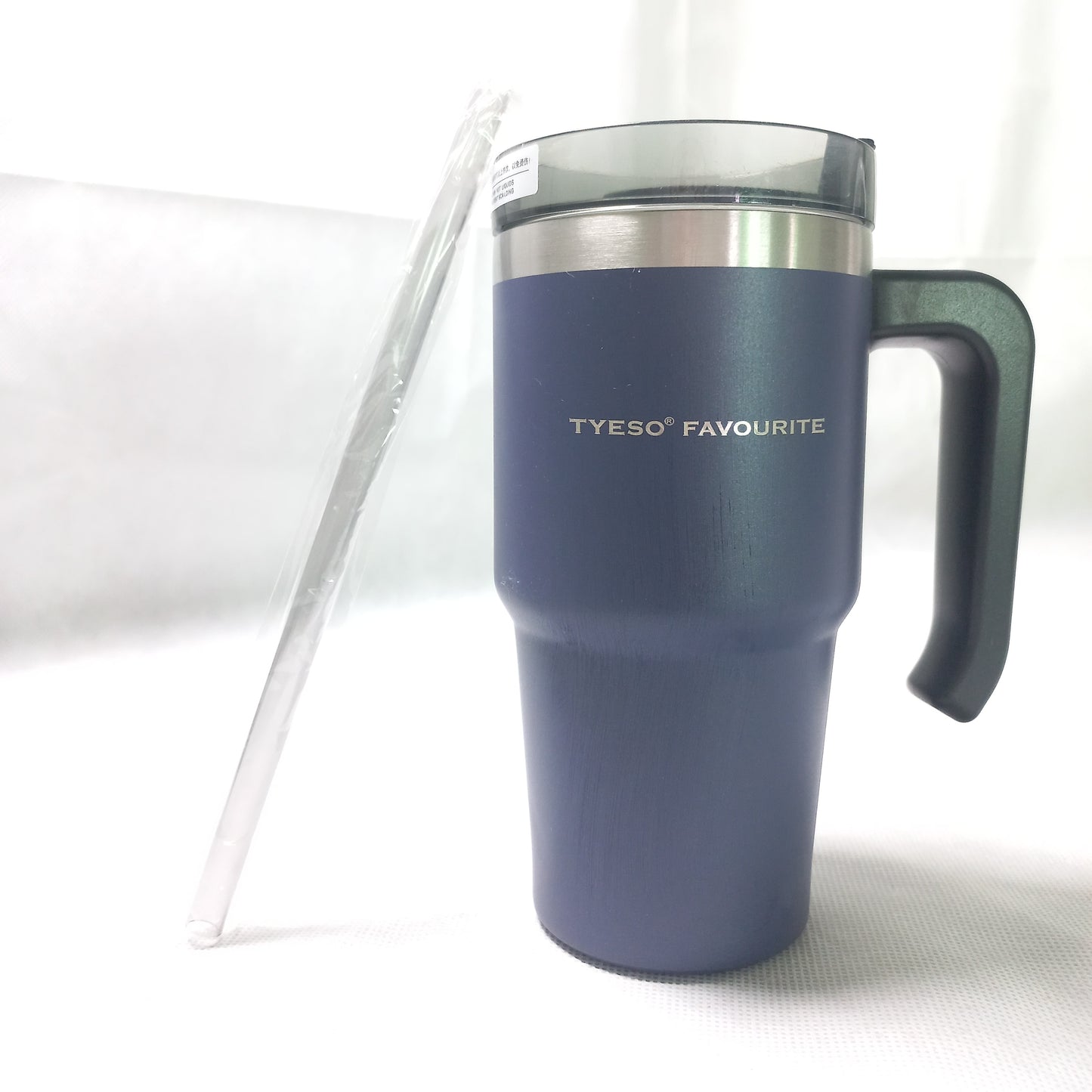 Tumbler with lid and straw, Stainless Steel Mug, Vacuum Insulated Coffee Ice Cup with Handle, Double Wall Travel Tumbler Keeps Coffee, Tea, Drinks Hot or Ice Cold (Blue)