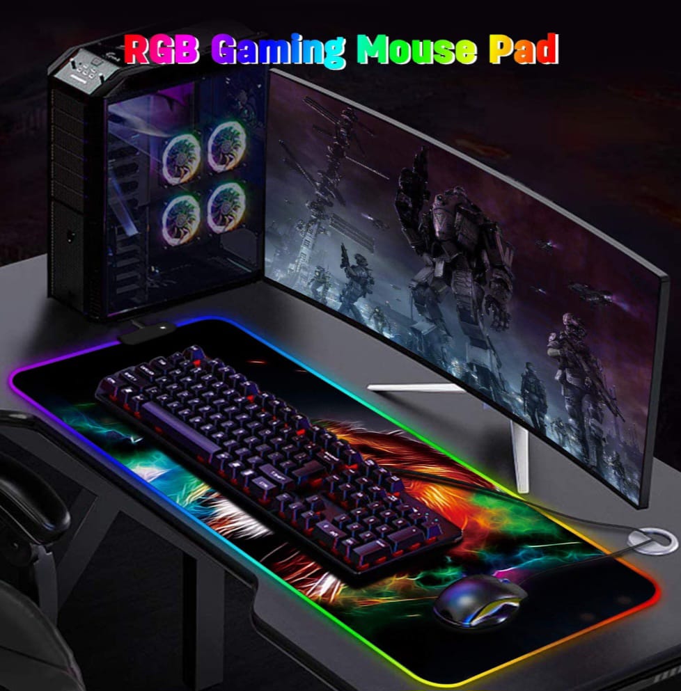 RGB Gaming Mouse Mat by MARCELEN Large Pads 800x300x4mm Led Mousepad Soft Computer Keyboard Mice Mat for MacBook, PC, Laptop, Desk Gaming Mouse Pads Lion