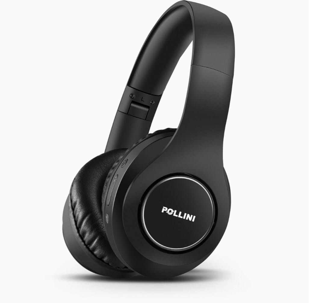 Bluetooth Headphones by Pollini, Over Ear, 40H Playtime Wireless Headset with Deep Bass, Soft Memory-Protein Earmuffs and Built-in Mic for iPhone/Android Cell Phone/PC/TV (Black)