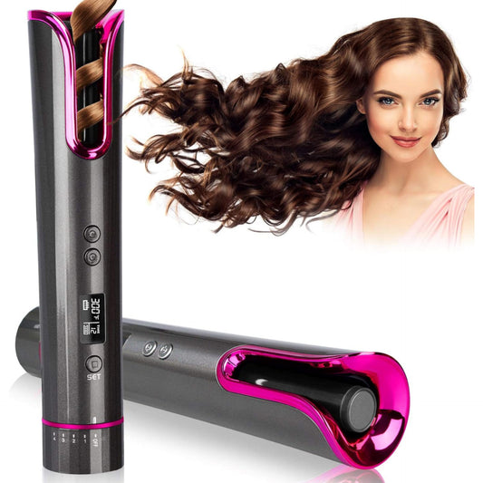 Cordless Hair Curler By HoMove, Automatic Curling Iron with LCD Display and 4 Adjustable Temperatures, Auto Rotating Ceramic Barrel Hair Curler Fast Heating, Portable USB Rechargeable Curling Wand