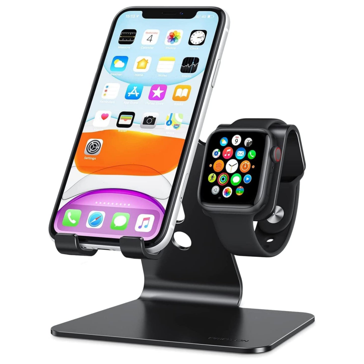 Stand for Watch & Phone, 2 in 1 universal stand holder (not including charger) for all phones, Black