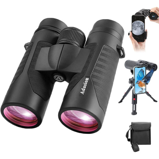 12x42 HD Binoculars for Adults with Phone Adapter and Tripod, Ultra Bright Waterproof Binoculars for Bird Watching, Cruise Ship, Travel and Sports