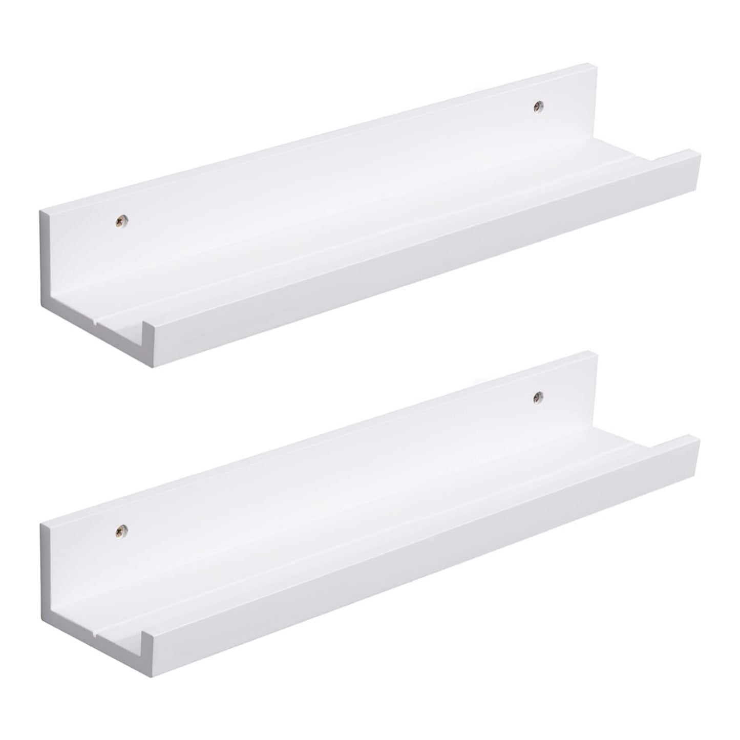 Wall Shelves, Floating Picture Ledge, Set of 2 Solid Wooden Hanging Display Shelf for Photo Frames and Books Home Decoration Storage Rack - White, 38x11.5cm