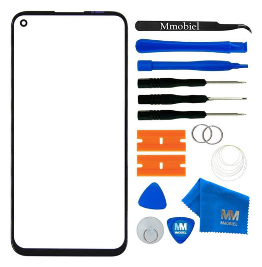 Front Glass Repair Kit by MMOBIEL Compatible with Huawei P40 Lite - 6.4 inch 2020 - Lens Screen Replacement Repair Kit - Incl. Toolkit - Black