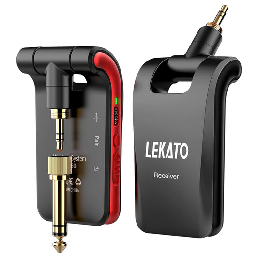 Wireless Guitar System by LEKATO 2.4GHz, 6 Channels Rechargeable Audio Wireless Transmitter Receiver for Guitar Bass Electric Instruments