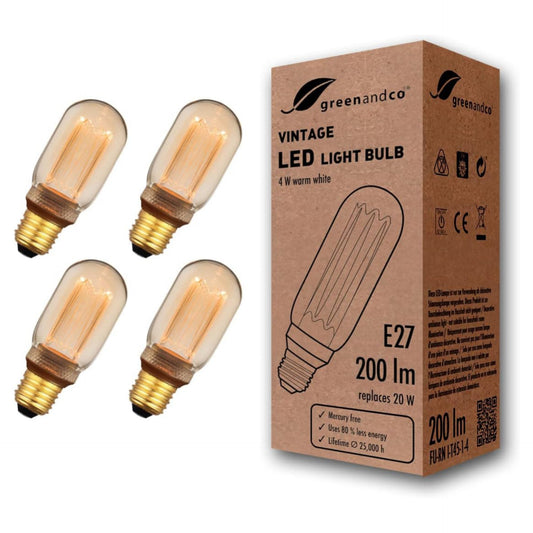 Decorative LED Light Bulbs by Greenandco 4 x Vintage Retro Industrial Edison E27 T45 4W 200LM 1800K (Very Warm White)