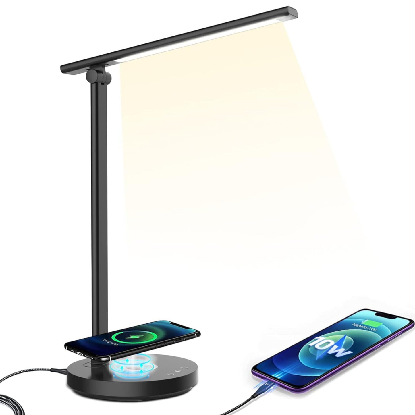 Desk Lamp LED Adjustable Brightness, Lamp with Charging Function, USB, Touch Control, Lamp with Timer, 5 Colours and 10 Brightness Levels, Dimmable, with Energy Saving (Black Round)