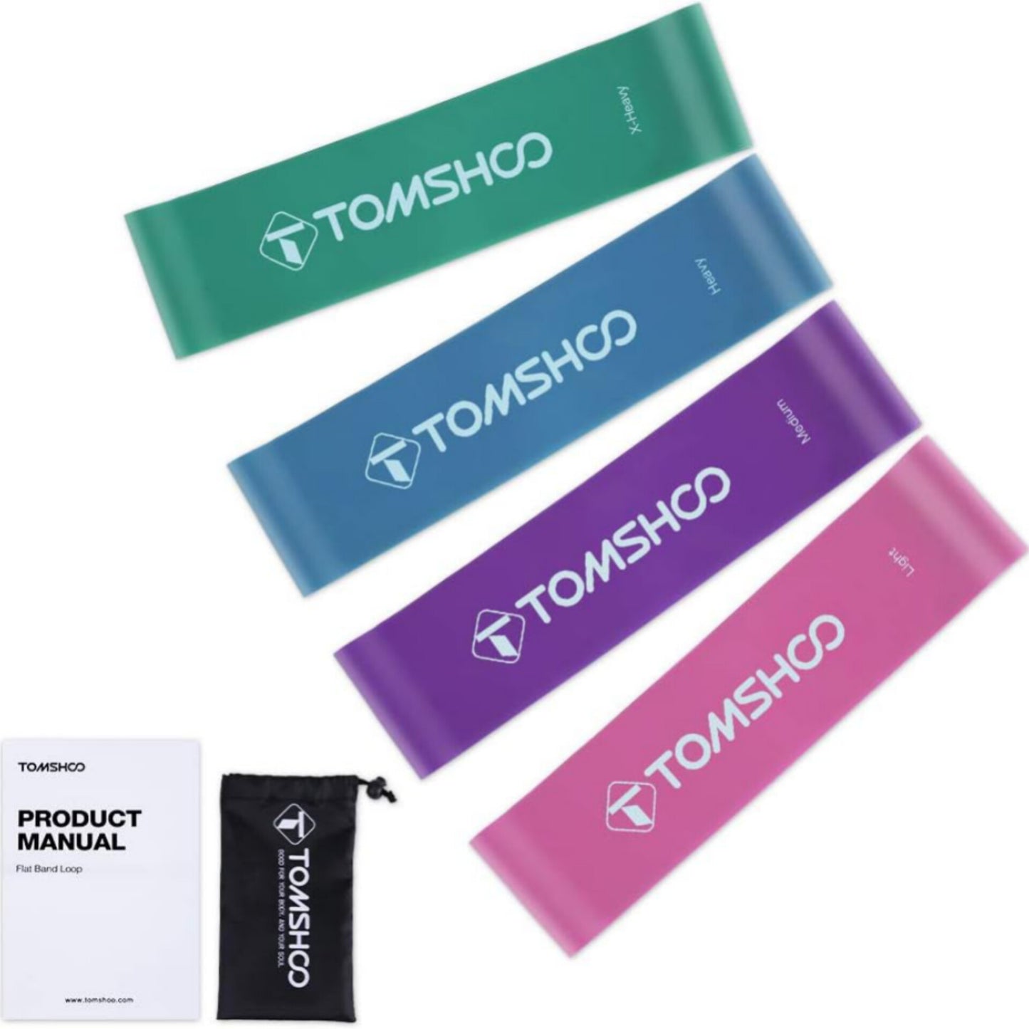 Fitness Bands by TOMSHOO Set of 4 Resistance Bands, Fitness Band Resistance Natural Latex Band for Pilates Yoga Muscle Building