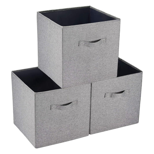 Storage Boxes By SimpleHome, 3 grey made of burlap that exactly fit for Kallax shelves, 33 x 37 x 33 cm