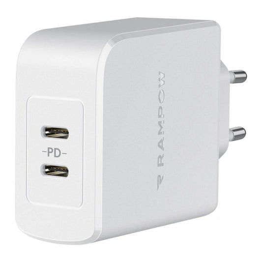 USB C charger 2 Port By RAMPOW 36W Power Delivery 3.0, USB C power supply - White