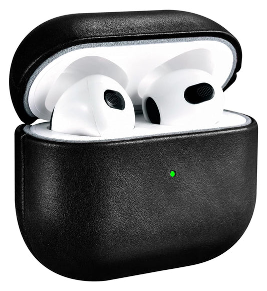 Leather Case for AirPods 3, Premium Genuine Leather Shockproof Protective Case Cover for Apple AirPods 3 Earphones Charging Case (LED Visible) Support Wireless Charger BLACK