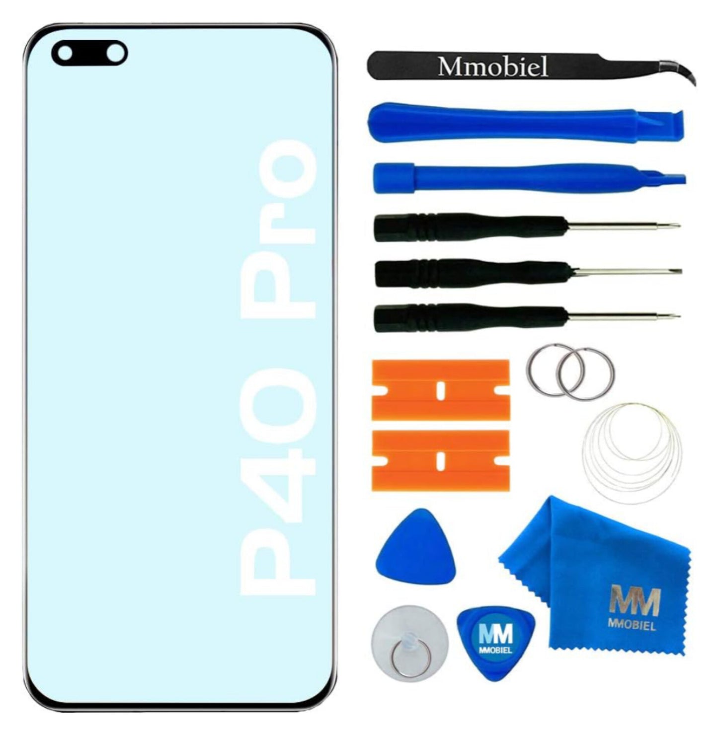 Front Glass Repair Kit by MMOBIEL Compatible with Huawei P40 Pro - 6.58 inch 2020 - Lens Screen Replacement Repair Kit - Incl. Toolkit - Black