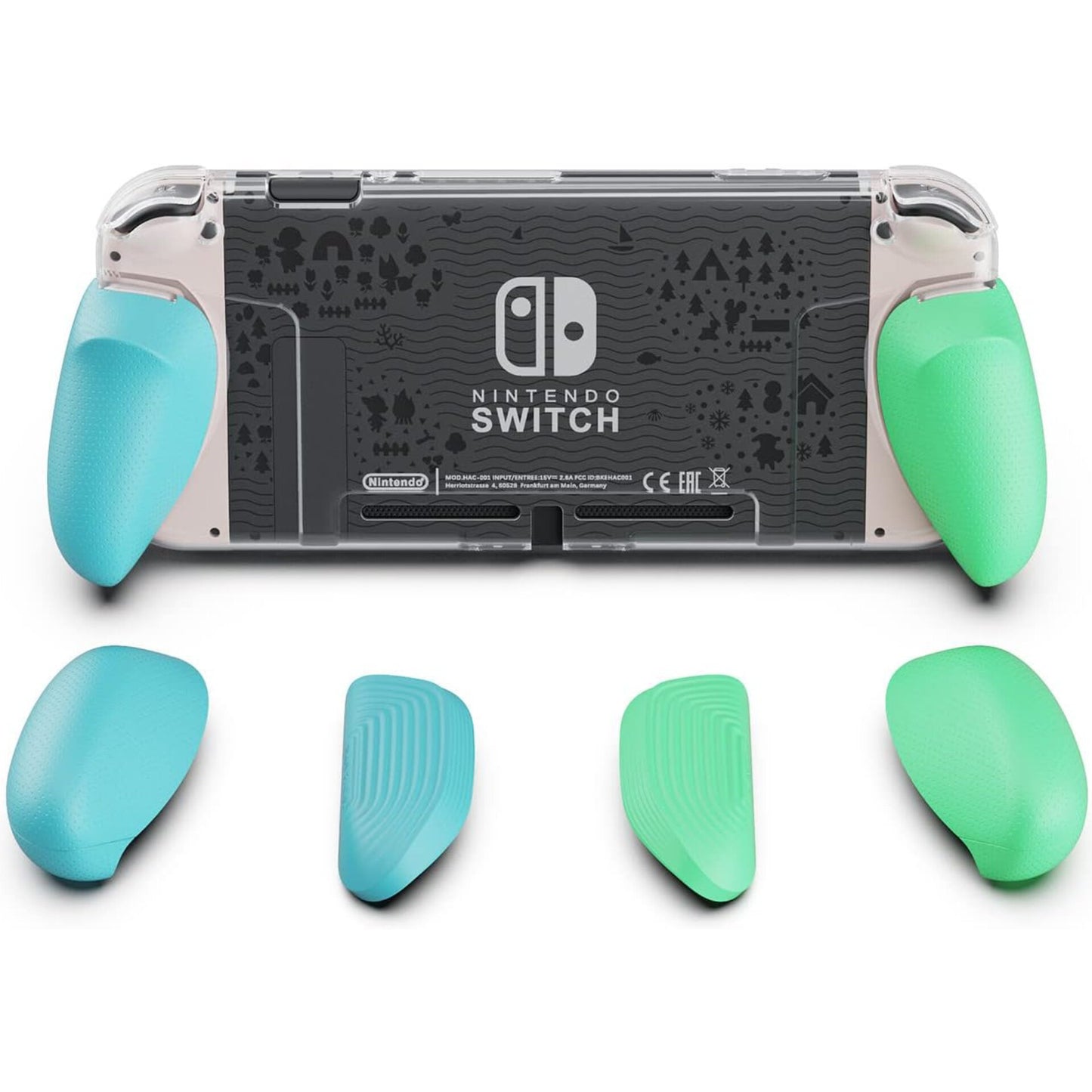 GripCase Crystal: A Dockable Transparent Protective Cover Case with Replaceable Grips [to fit All Hands Sizes] for Nintendo Switch [No Carrying Case] - Animal Crossing