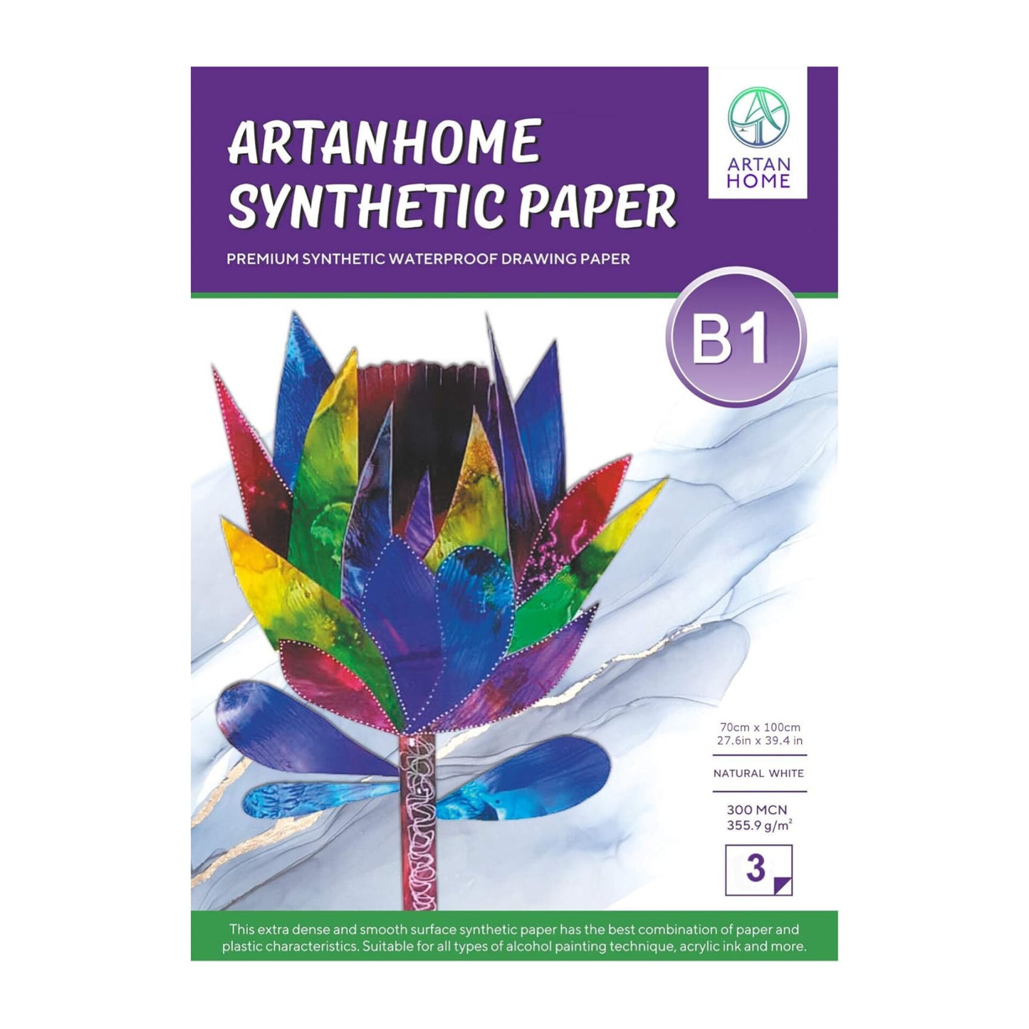 Ink and Watercolor Paper By ArtanHome 5 Pack 70cm x 50cm - Reusable Non-Absorbent White Synthetic Paper for use with Alcohol Inks, Watercolor