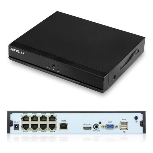 Seculink 8-Channel 48V POE NVR 2K 5MP Super HD 1920P Network Video Recorder Cloud P2P Remote Access Motion Alert