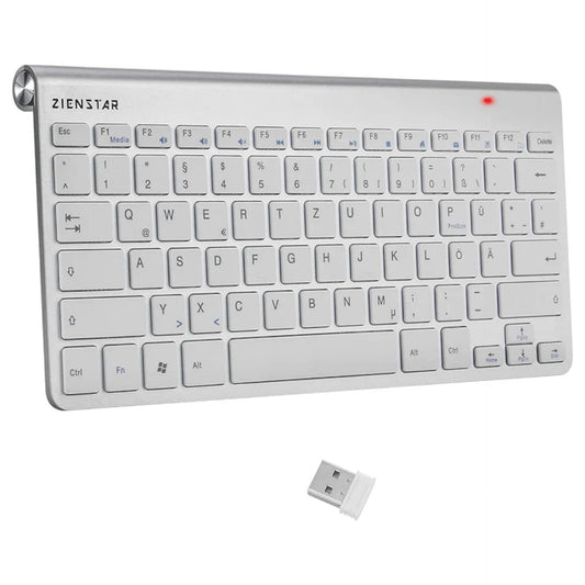 Mini Wireless Keyboard (German QWERTZ) with 2.4 GHz USB Receiver for Computer, Laptop (Silver)