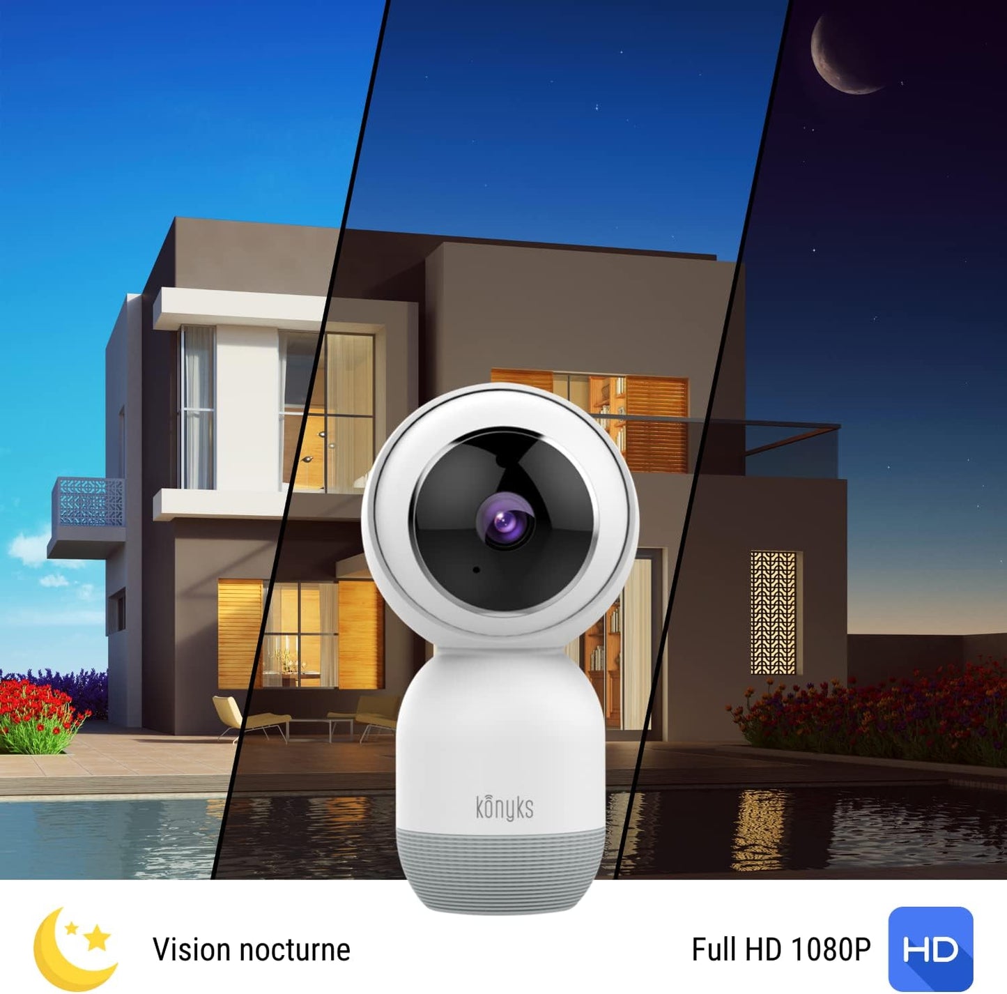 Indoor WiFi Camera, Full HD, Motorized 355°, Motion Detection Alert, Notifications, Night Vision