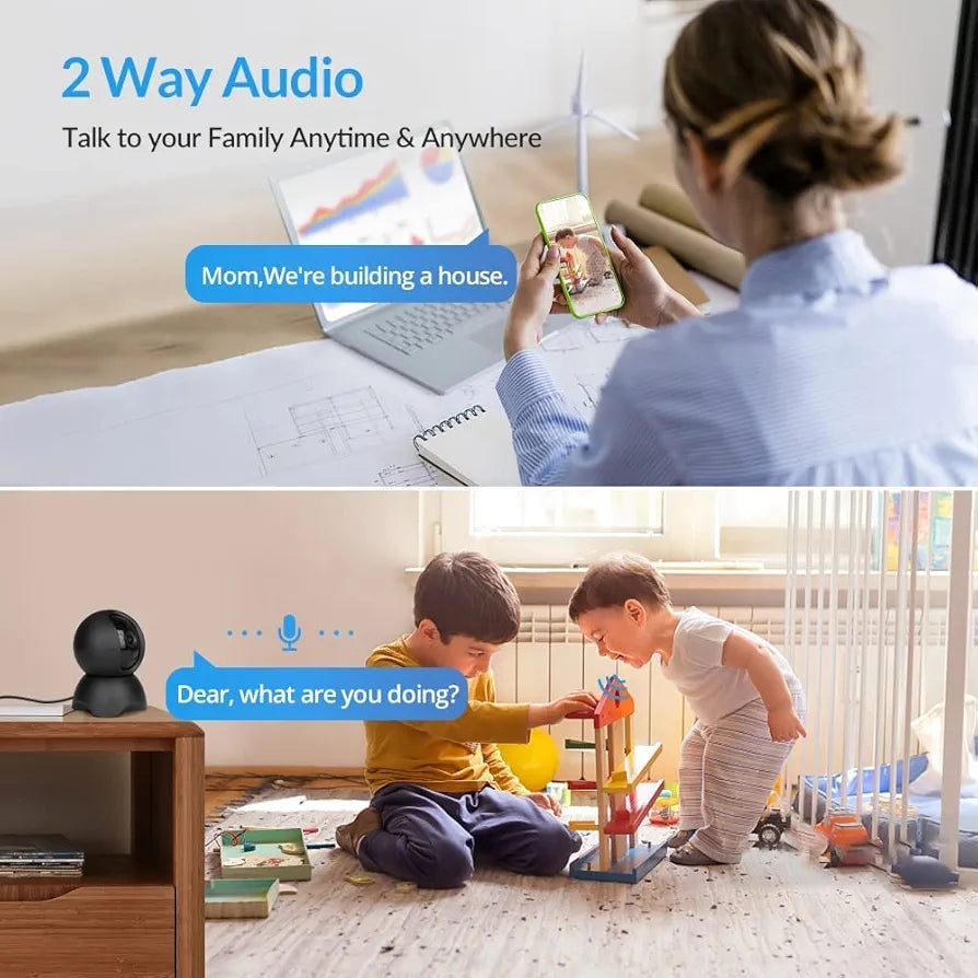 5MP WiFi Pet Cameras for Home Security, 2.4GHz Indoor Camera Baby Monitor with 360° Pan Tilt, 2-Way Audio, 6X Digital Zoom, Night Vision, AI Human Detection, Cloud & SD Card Storage