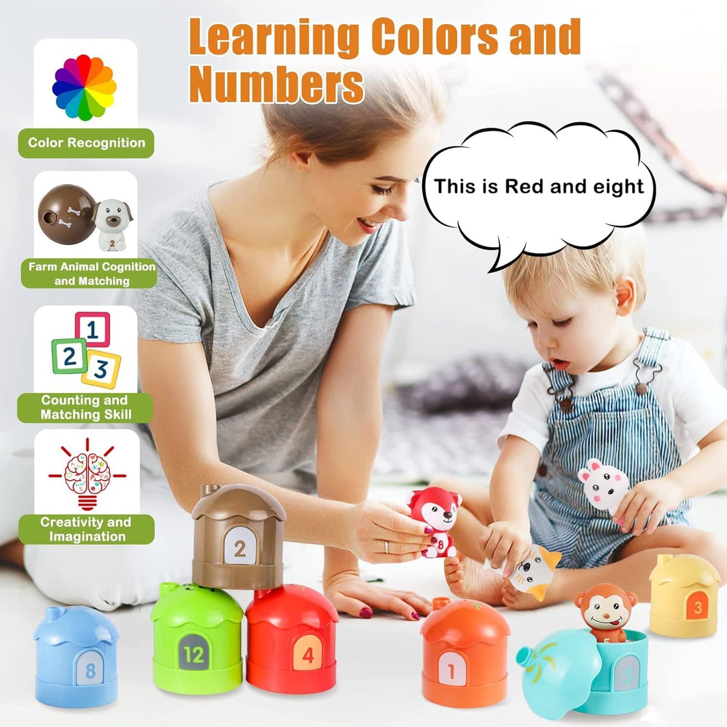 Montessori Toy from 1 Year, Farm Toy Learning Toy with Finger Puppets for Toddlers, Counting Suitable Colour Sorting Stacking Toy Gift Boy Girl Toy from 1 2 3 Years