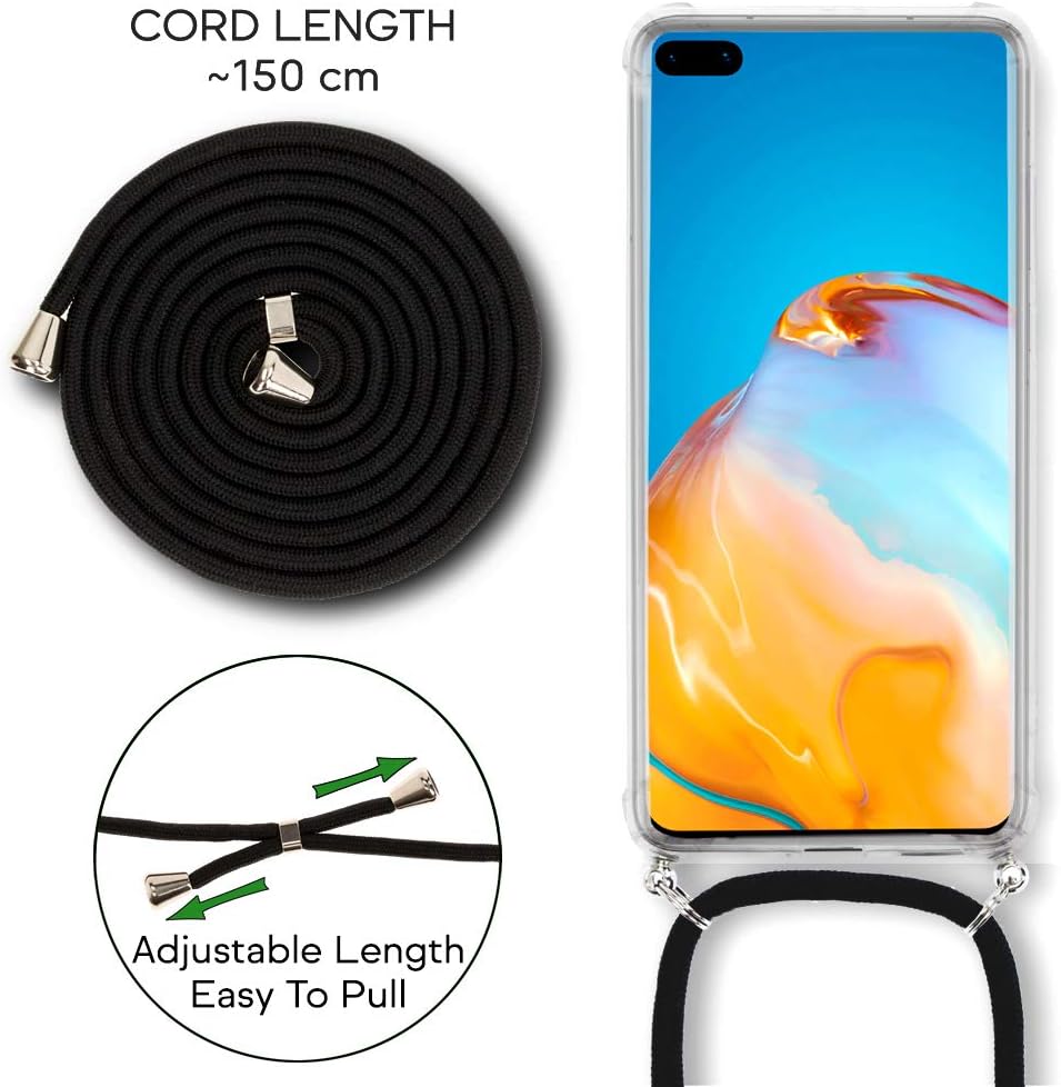 Mobile Phone Case with Chain Compatible with Huawei P40 Case, Slim Necklace Hard Case with Neck Strap, Transparent Protective Case and Mobile Phone Cord, Soft Cord Phone Cover Case