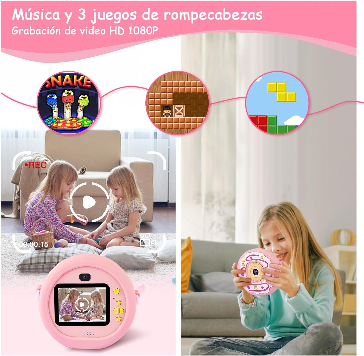 Children's Camera, Digital Camera for Children, 40MP, 1080P HD, Double Lens, Selfie Camera, 8X Zoom, Automatic Shut-Off, 32GB TF Card, 2.4 Inch Digital Camera Children, Pink