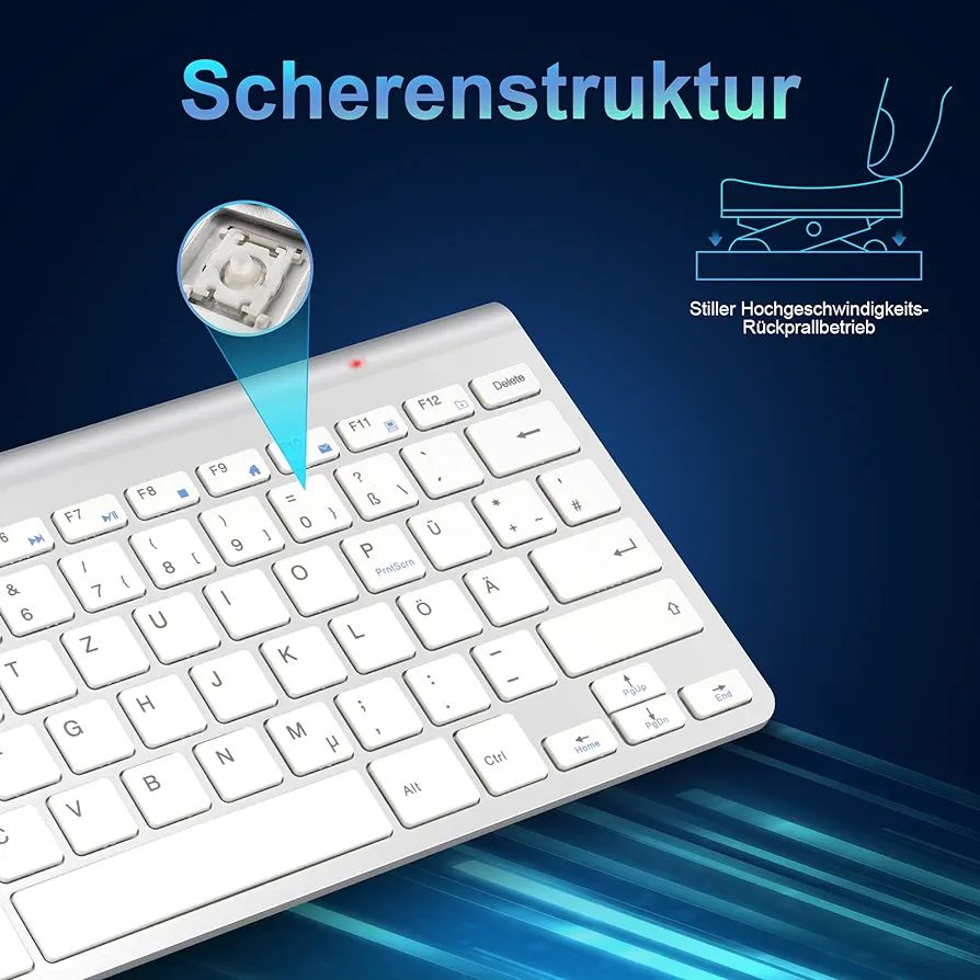 Mini Wireless Keyboard (German QWERTZ) with 2.4 GHz USB Receiver for Computer, Laptop (Silver)