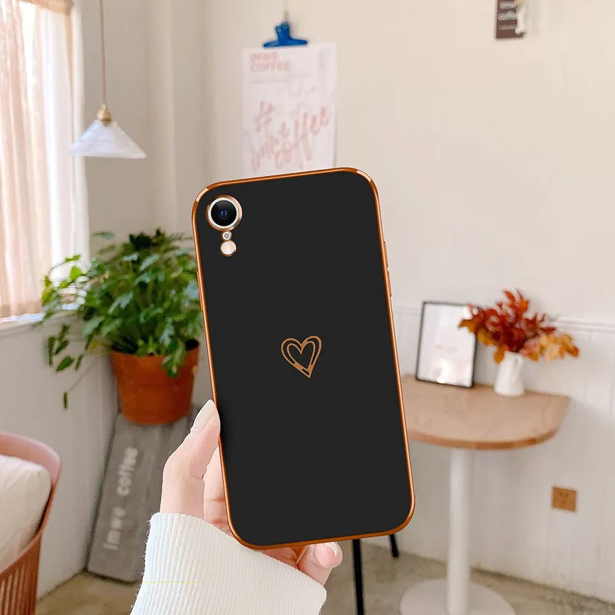 Case Compatible with iPhone XR Case, Electroplated Cute Love Heart Pattern Soft Silicone Case for Women and Girls, Matte Texture Slim TPU Shockproof Back Case for iPhone XR, Black