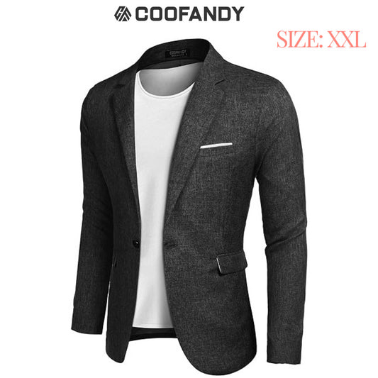 Men's Sporty Regular Fit Linen Suit Coat, Modern Leisure Jacket, Suit Jacket, A-Black